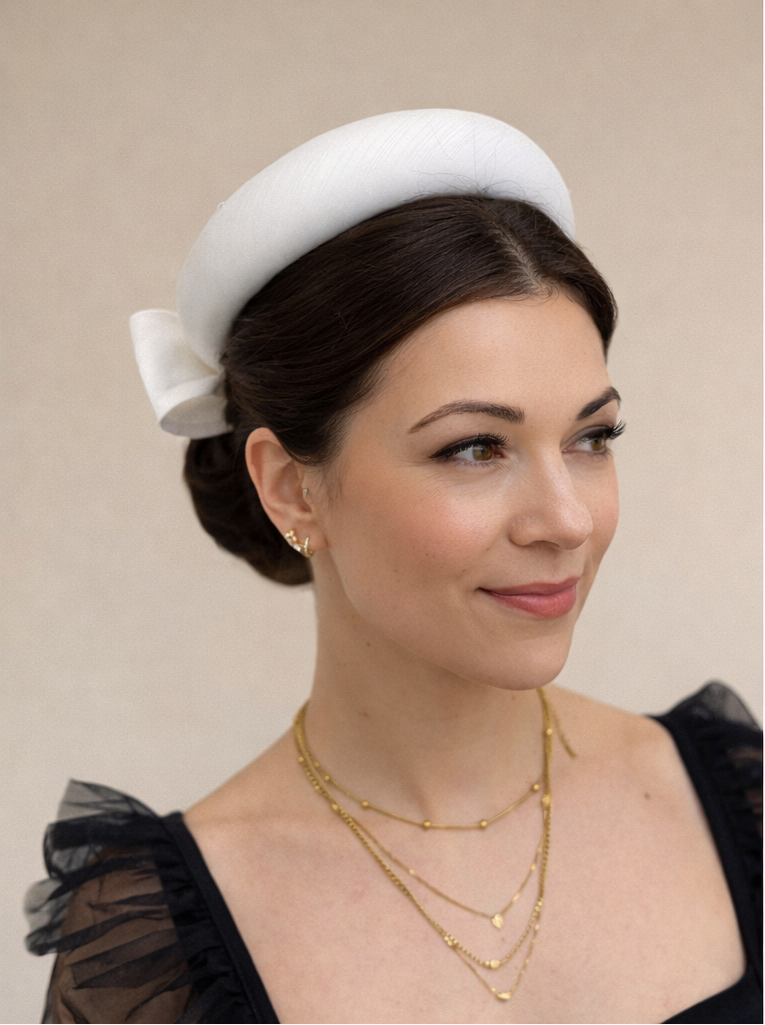 Max and Ellie SP8 White Shantung Pillbox with bow