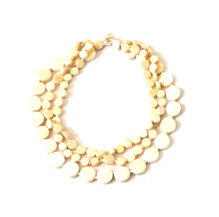 Lotus Feet H21191-5 Cream Wood Disc Necklace