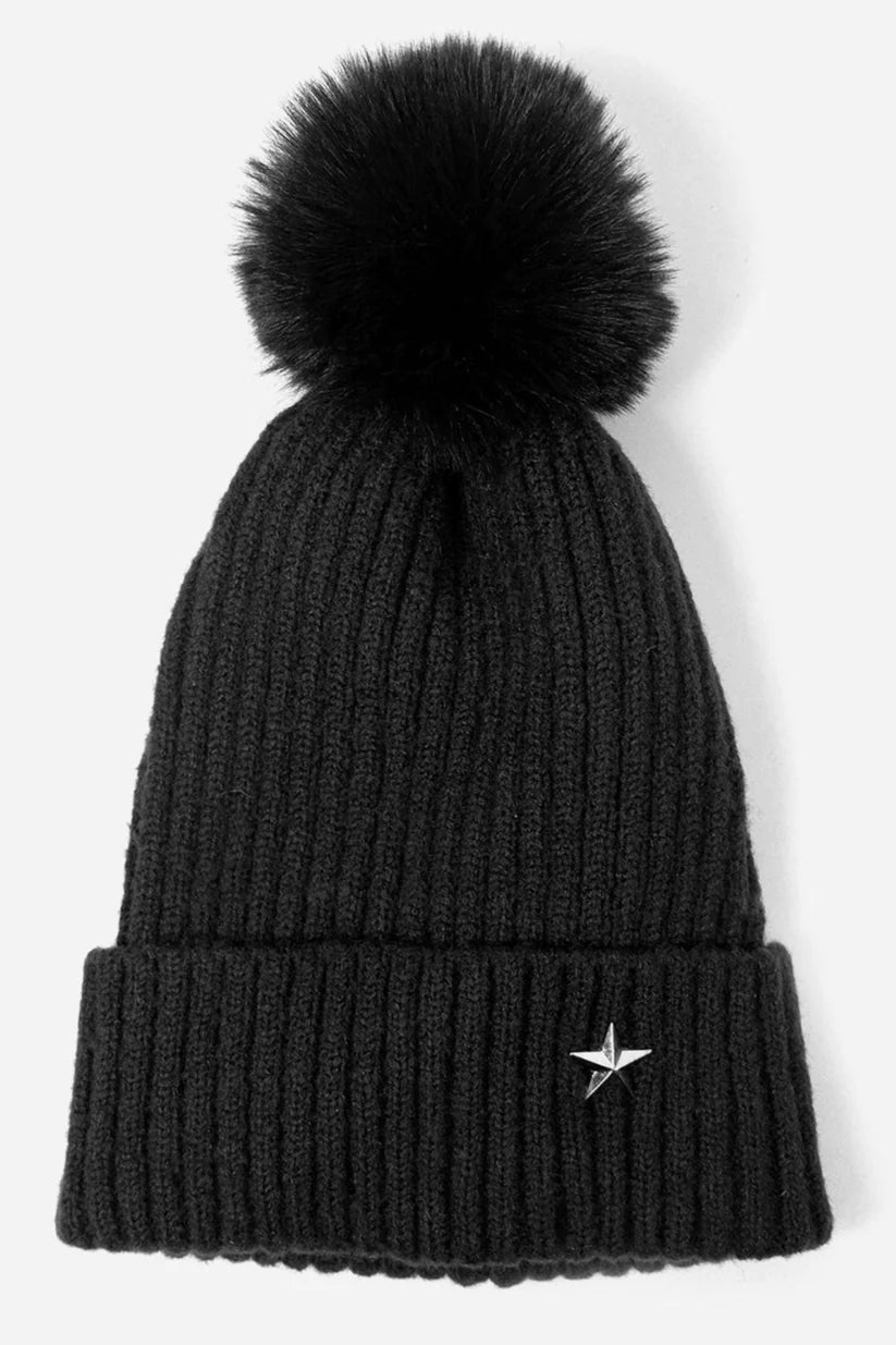 Sarta Pom Pom Ribbed Hat with Star