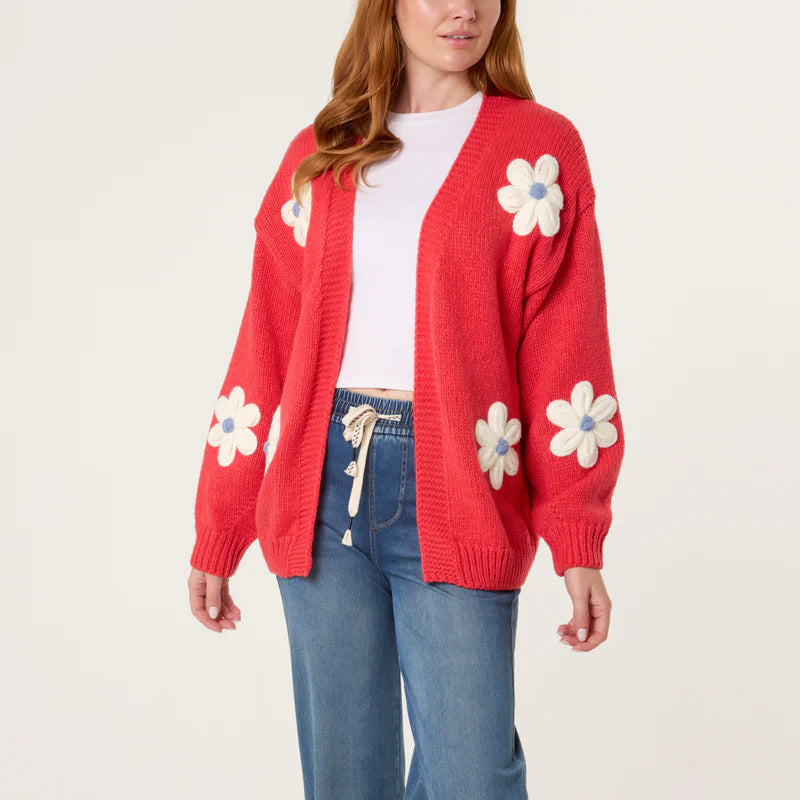 NOL WF5221NV005 Coral Daisy Flower Cardigan