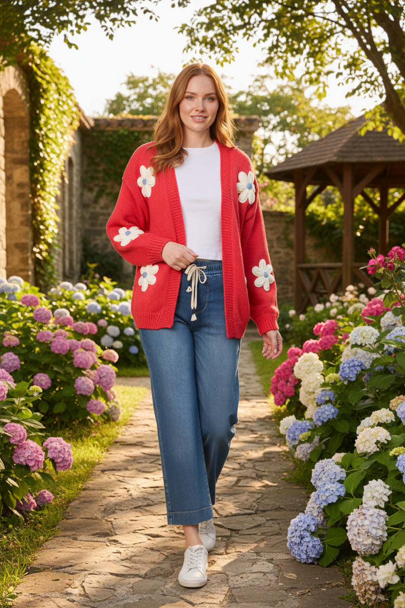 NOL WF5221NV005 Coral Daisy Flower Cardigan
