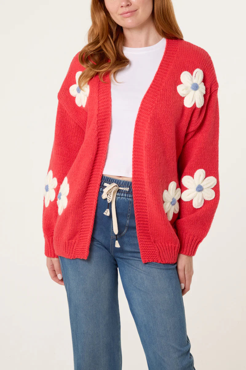NOL WF5221NV005 Coral Daisy Flower Cardigan