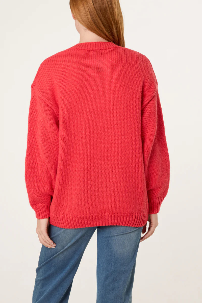 NOL WF5221NV005 Coral Daisy Flower Cardigan