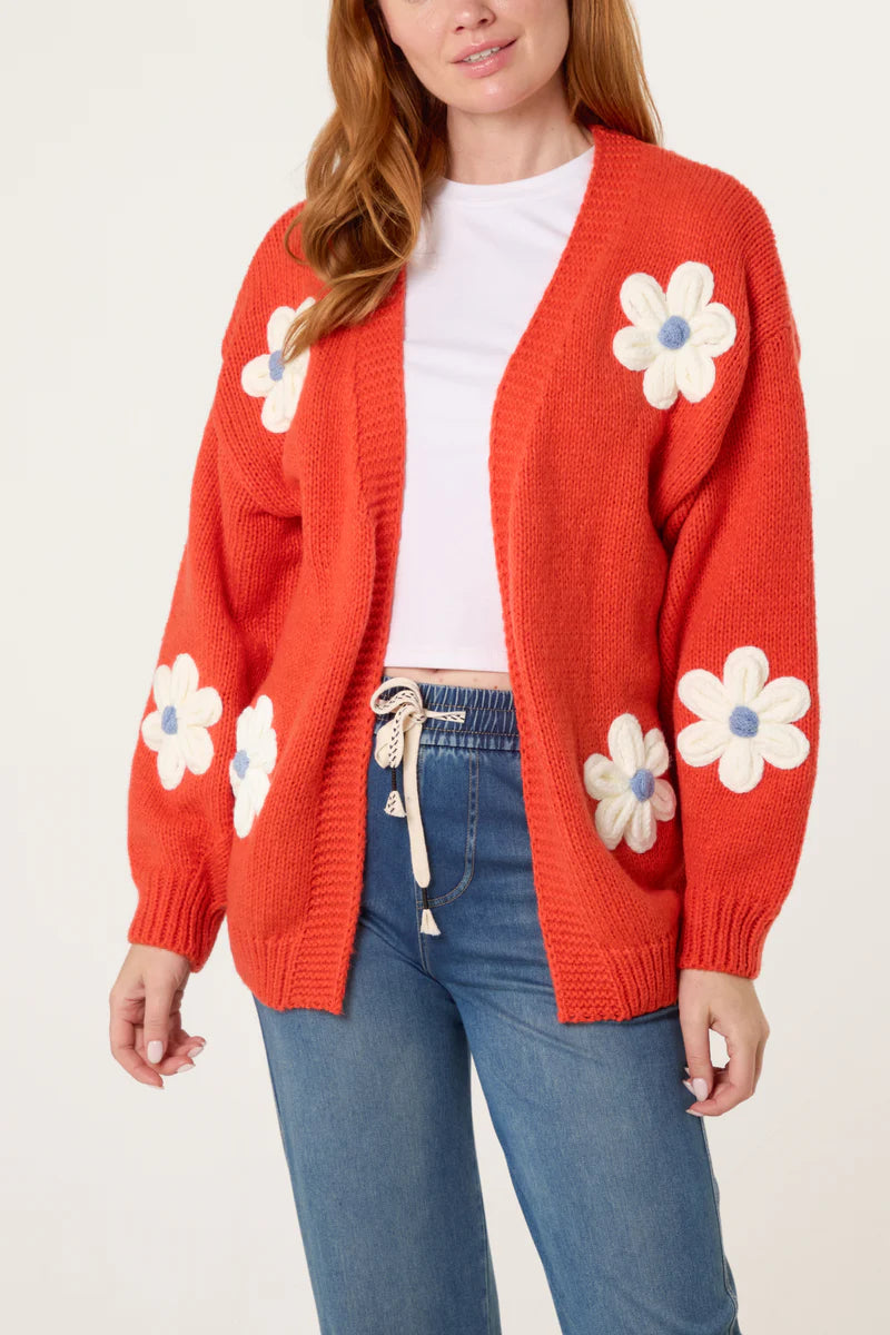 NOL WF5221NV005 Coral Daisy Flower Cardigan