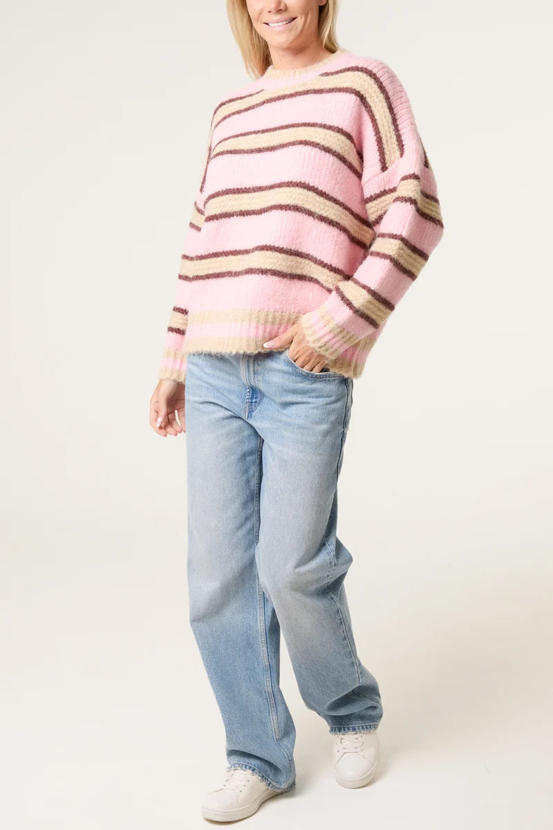 Wild Flower WF5818NV Pink Striped Boxy Jumper
