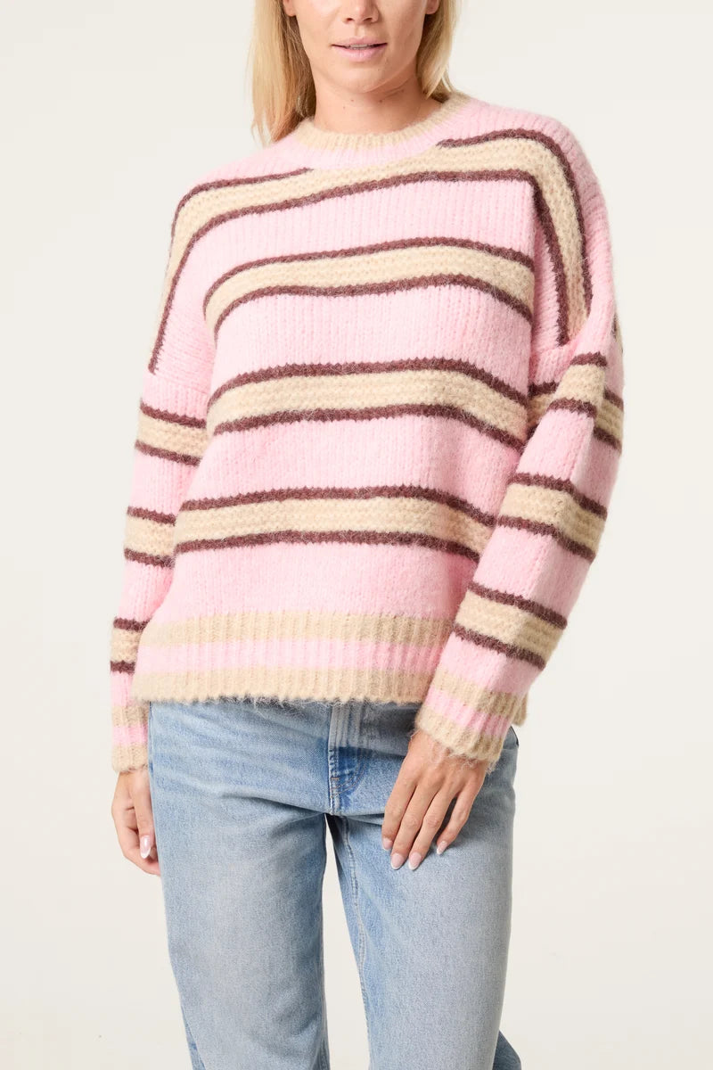 Wild Flower WF5818NV Pink Striped Boxy Jumper