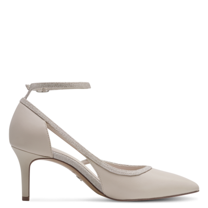 Tamaris Ivory Court Shoe with Gold Ankle Strap