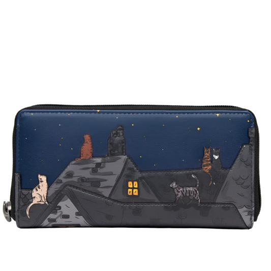 Yoshi Y1257 Stargazing Cats Zip Around Purse