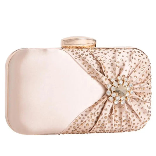 Koko Satin Box Clutch With Bling Detail in rose gold