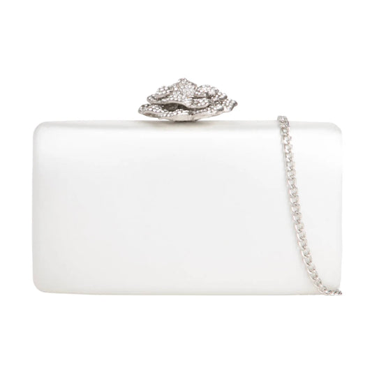 Koko Ivory Satin Bridal Bag with Rose Clasp