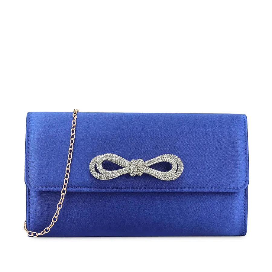 Koko Royal Blue Satin Bag with Diamante Bow