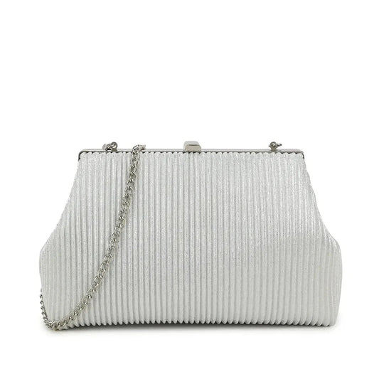 Koko Silver Gathered Metallic Clutch Bag