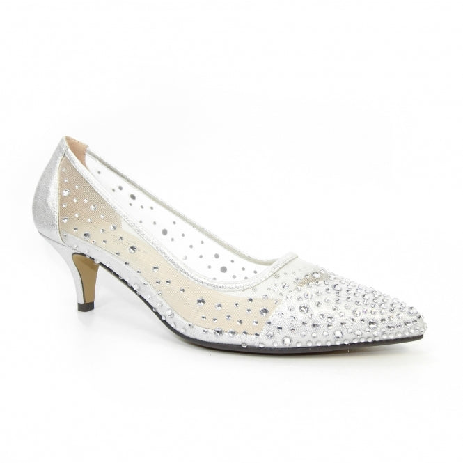 Lunar Alisha Silver Low Heeled Court Shoe FLR559