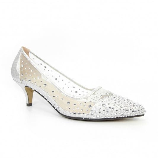 Lunar Alisha Silver Low Heeled Court Shoe FLR559