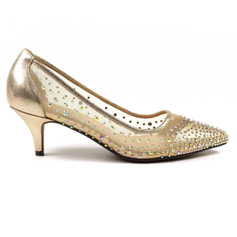 Lunar Alisha Gold Low Heeled Court Shoe
