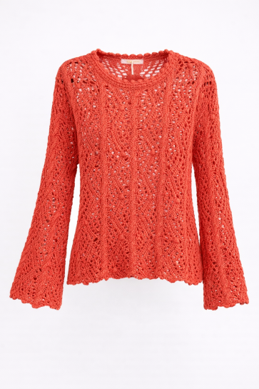 Malissa J WF2050 Bell Sleeve Open Crochet Round Neck Jumper