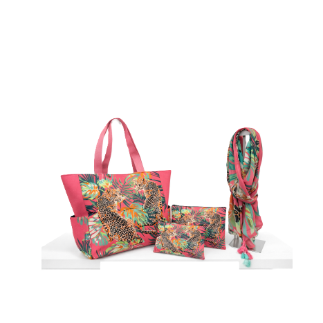 Malissa J GC21944 Summer Beach Bag, Scarf and wallet set Pink Multi