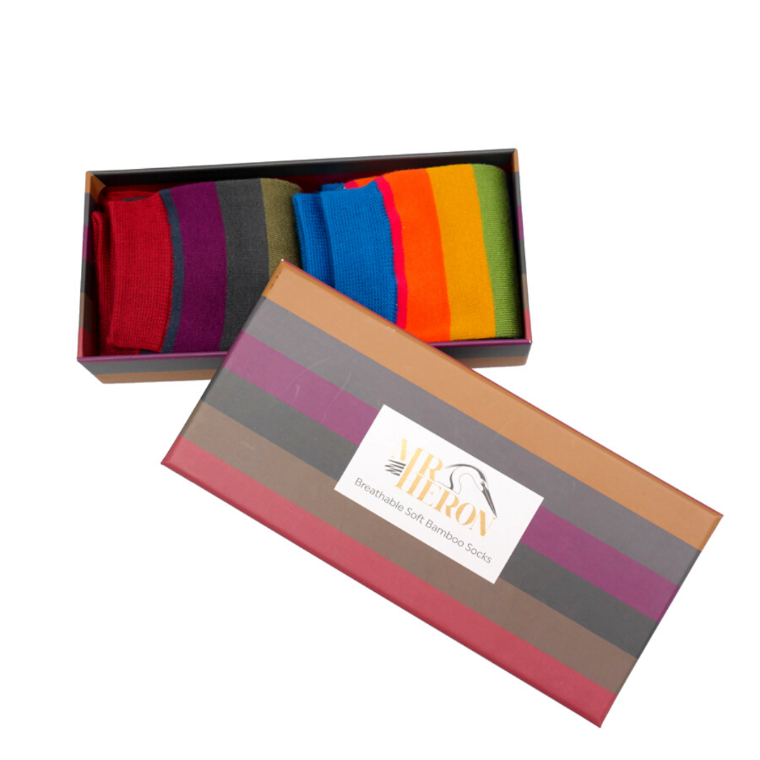 Mr Heron Stripe socks boxed