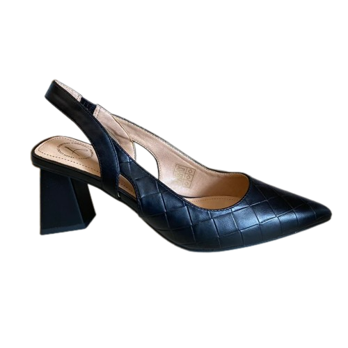 Betsy Black Weave Embossed Pointed Court Shoe