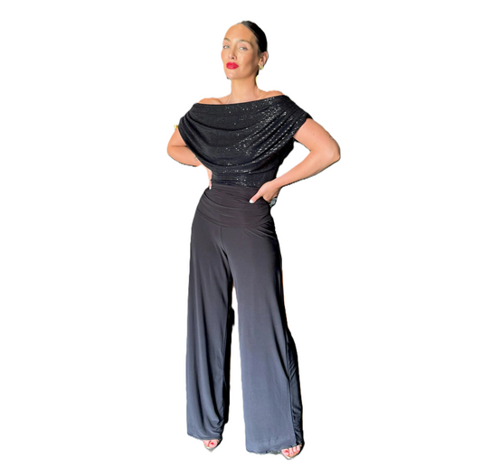 Atom Label Carbon Jumpsuit Black Sequin Sparkle