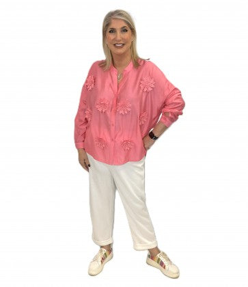 Malissa J WF2813 Button Through Notch Neck Shirt with Applique