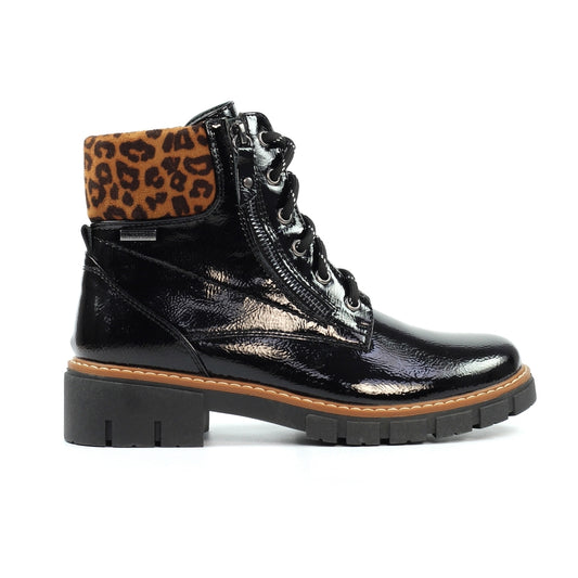 Lunar Bowen Patent Boot with Leopard Trim