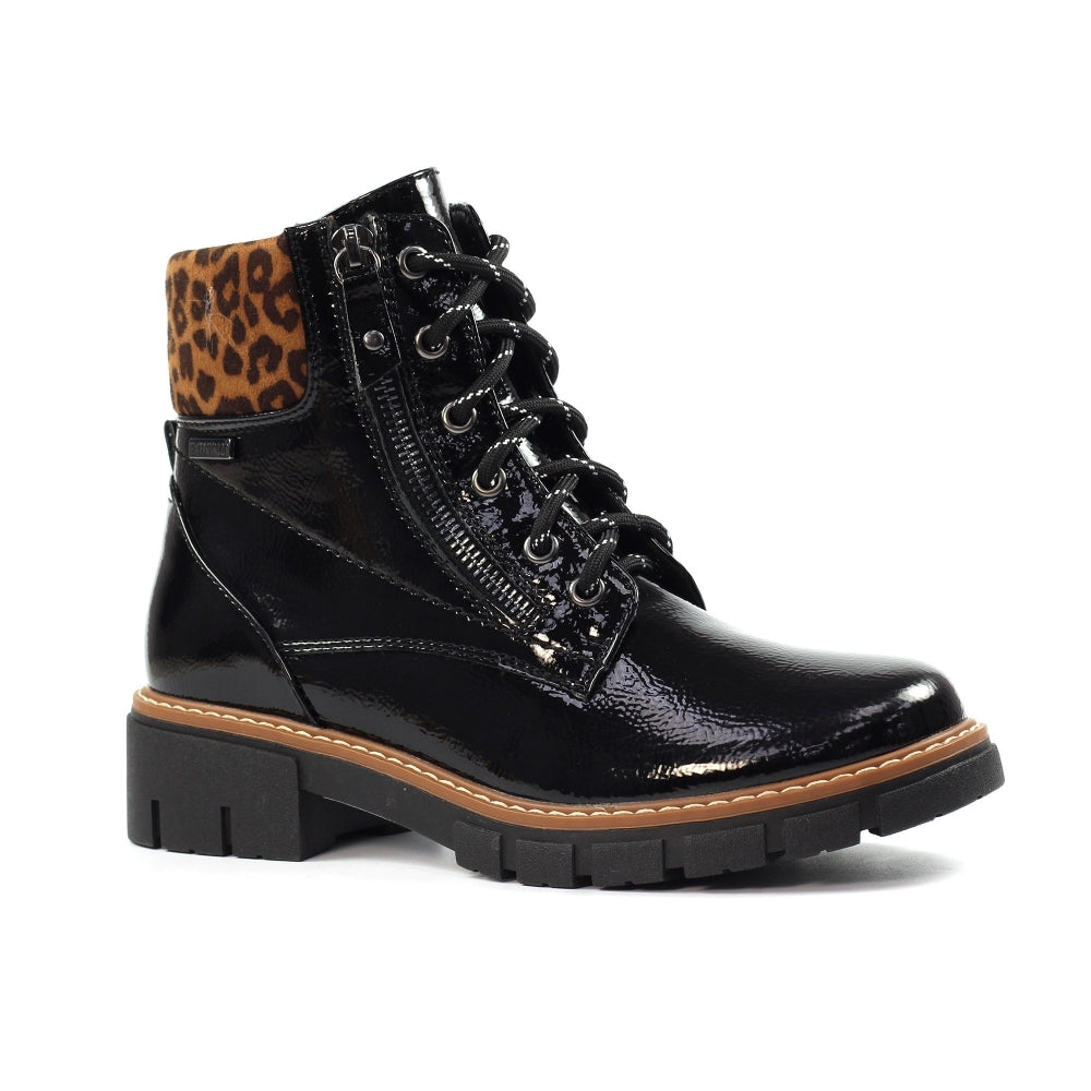 Lunar Bowen Patent Boot with Leopard Trim