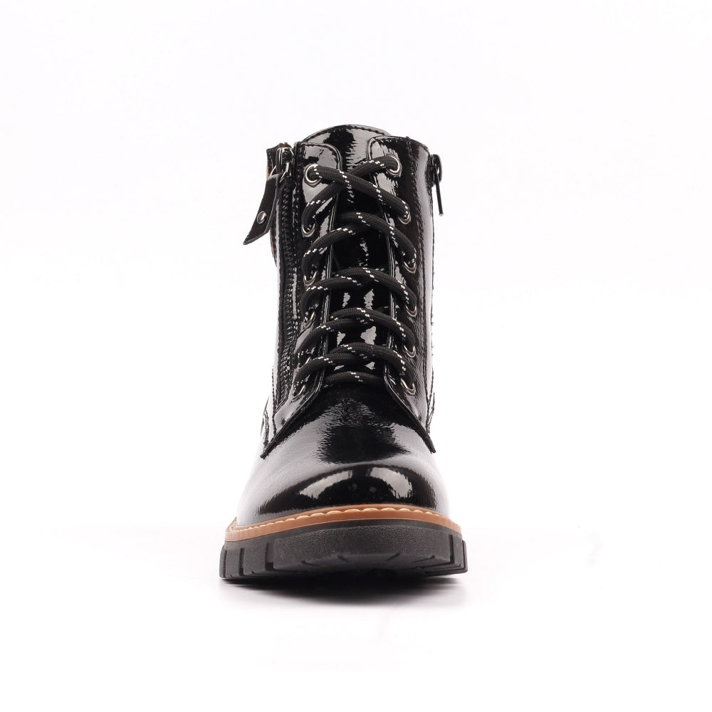 Lunar Bowen Patent Boot with Leopard Trim
