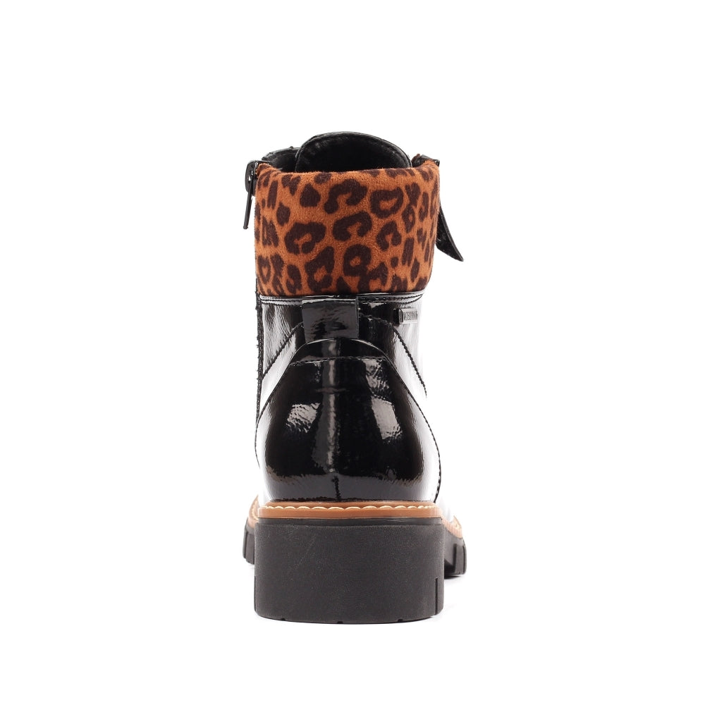 Lunar Bowen Patent Boot with Leopard Trim