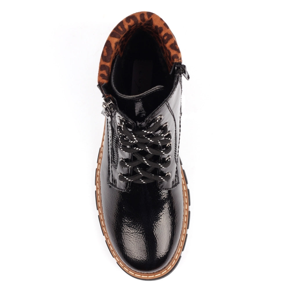 Lunar Bowen Patent Boot with Leopard Trim