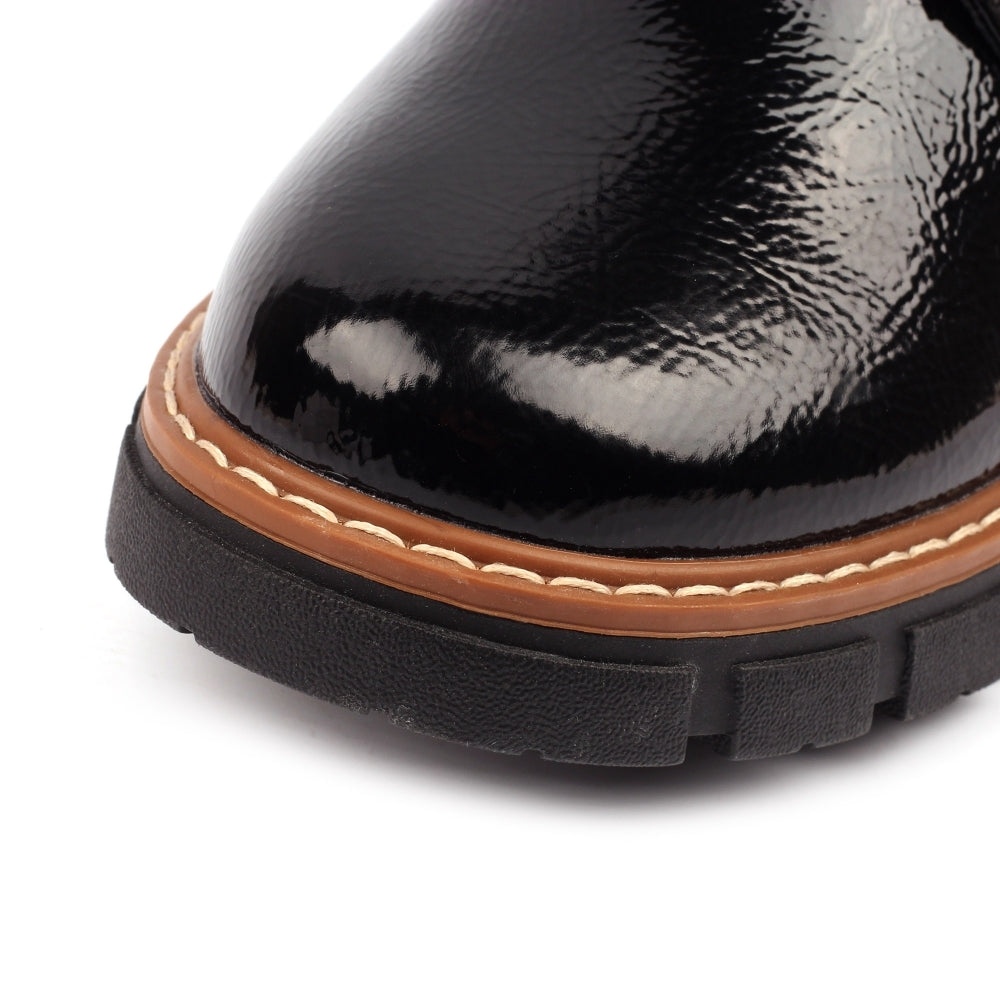 Lunar Bowen Patent Boot with Leopard Trim