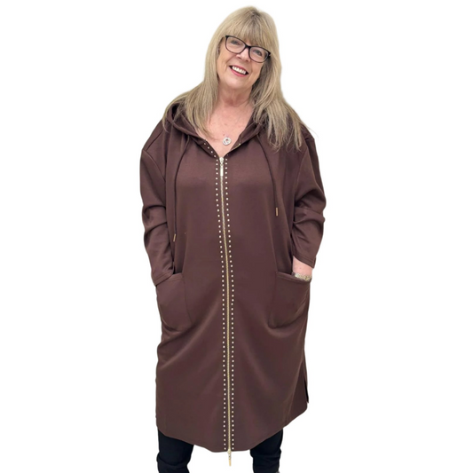 Malissa J Jersey Long Length Parka with Stud Detail