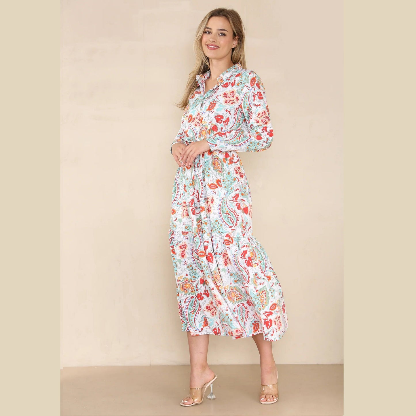 Paisley floral print smock maxi dress
