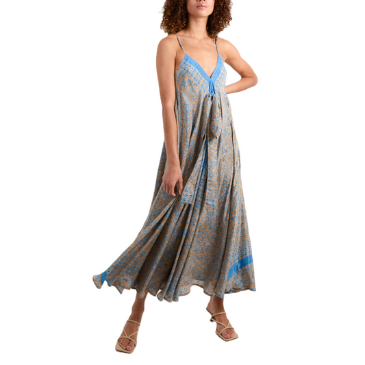 V-neck Draped Paisley Maxi Dress