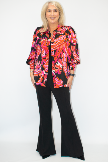 Malissa J Black & Pink Puff Sleeve Printed Blouse Shirt