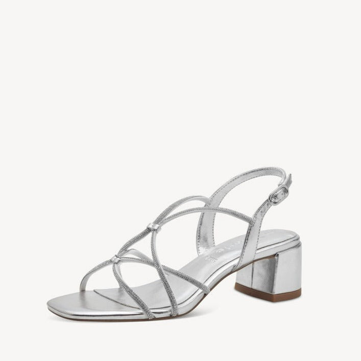 Tamaris Silver Strappy Block Heeled Sandal