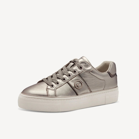 Tamaris  Metallic Light Gold Lace Up Trainer