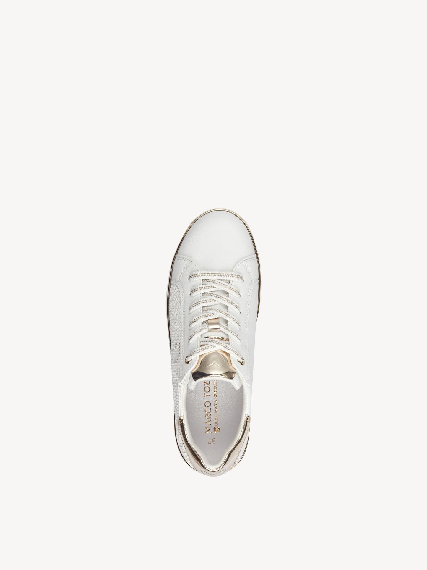 Marco Tozzi White and Gold Platform Trainer