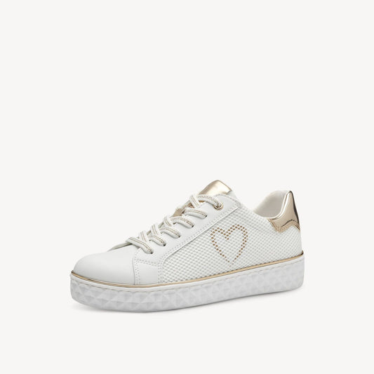 Marco Tozzi White and Gold Platform Trainer