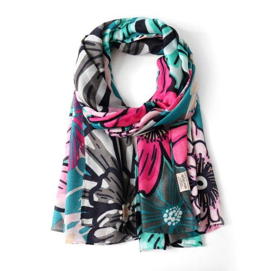 Butterfly Eco Floral Print Scarf in Teal Multi