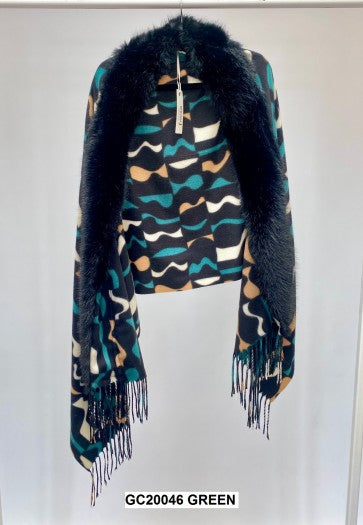 Malissa J Scarf Cape with Fur Collar