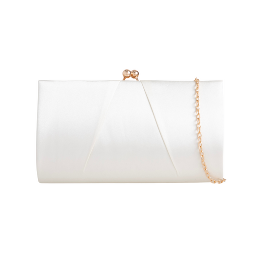 Koko Ivory Small Satin Clip Top Clutch