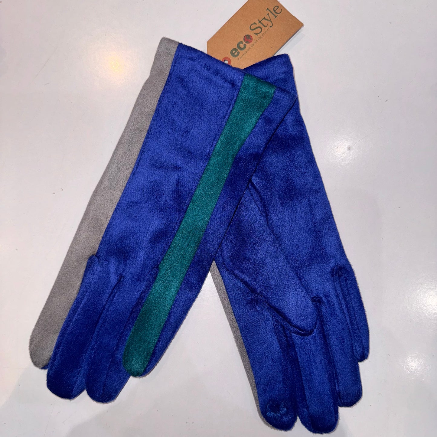 Eco Style Striped Faux Suede Gloves