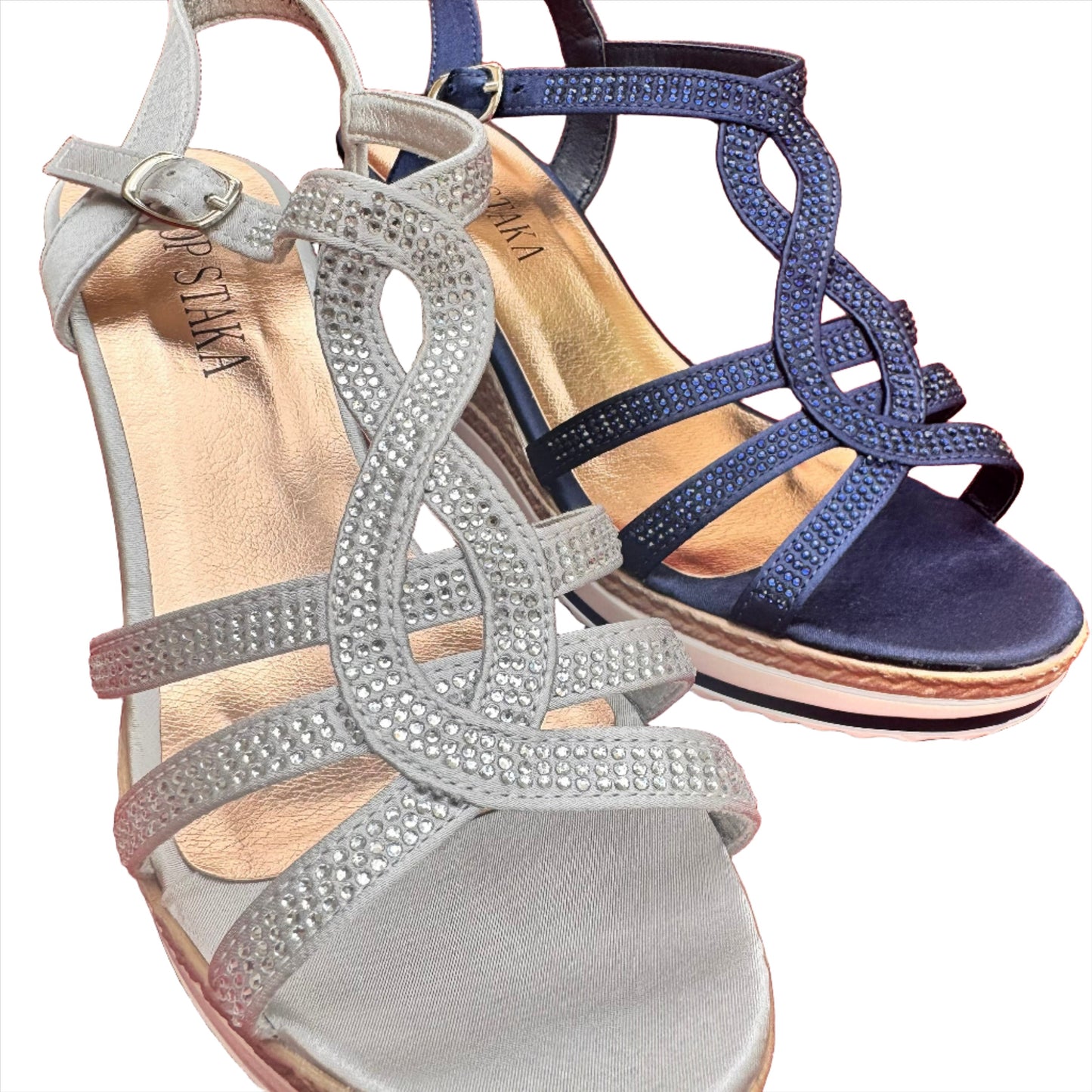 Top Staka Glitter Wedge Buckle Sandal