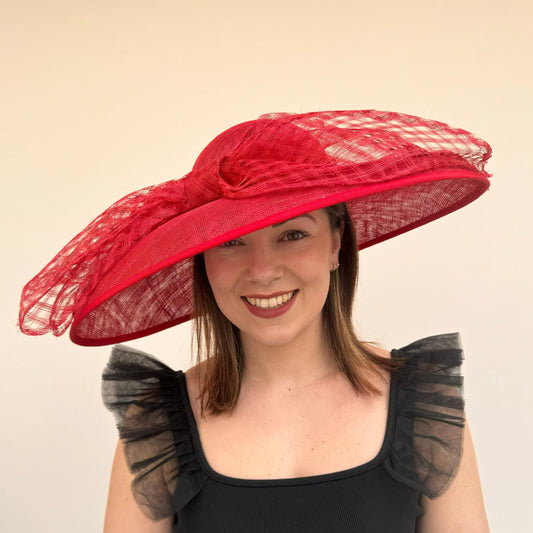 Boardmans Madiera Red Sinamay Hat with Bow