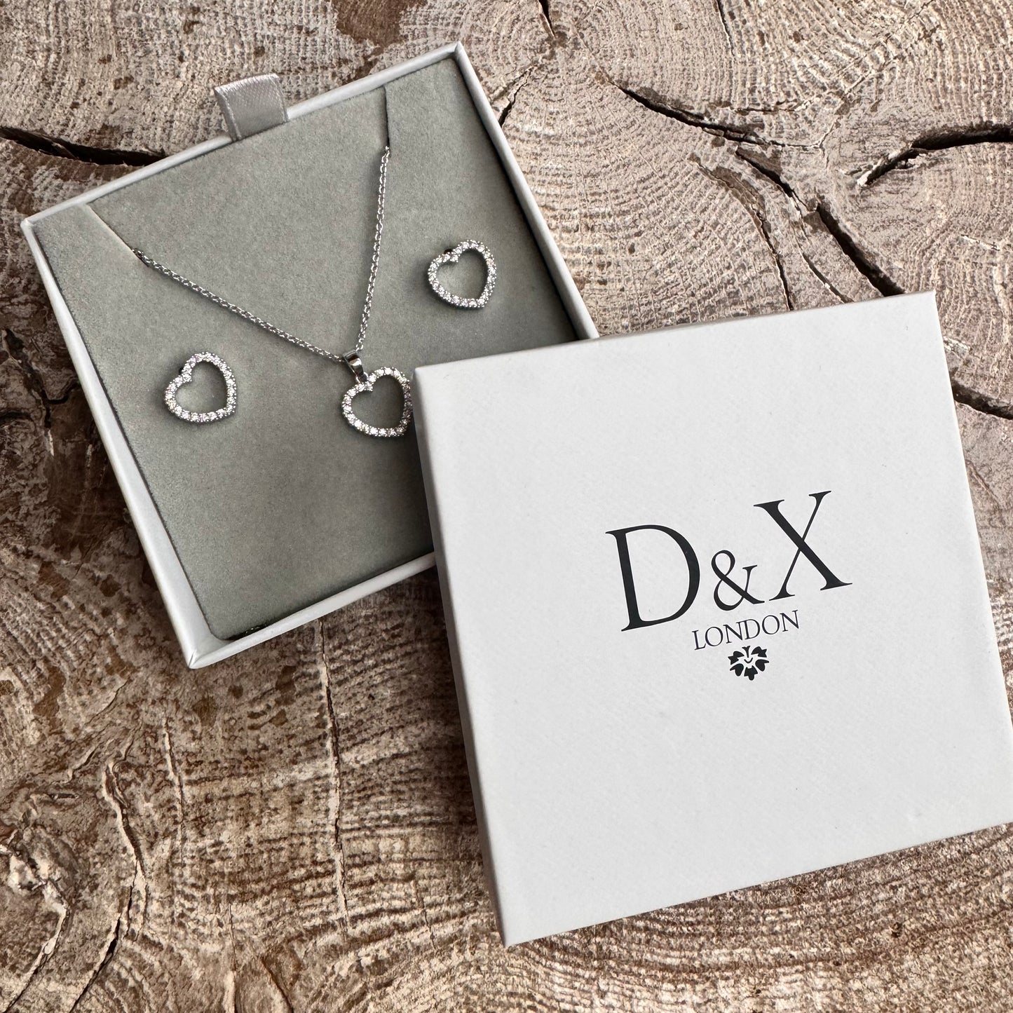D&X Heart diamante earring and necklace set