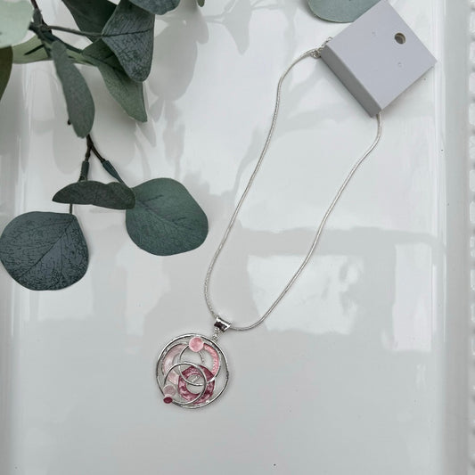 Silver and Pink Pendant Necklace Pink