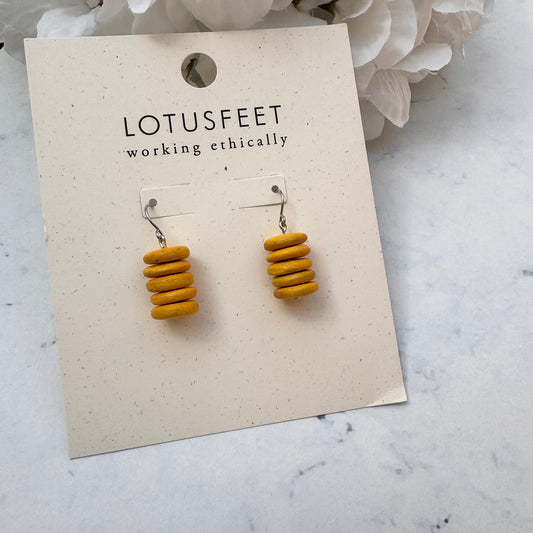 Lotus Feet Mustard Yellow Coco Stack Dropper Earrings