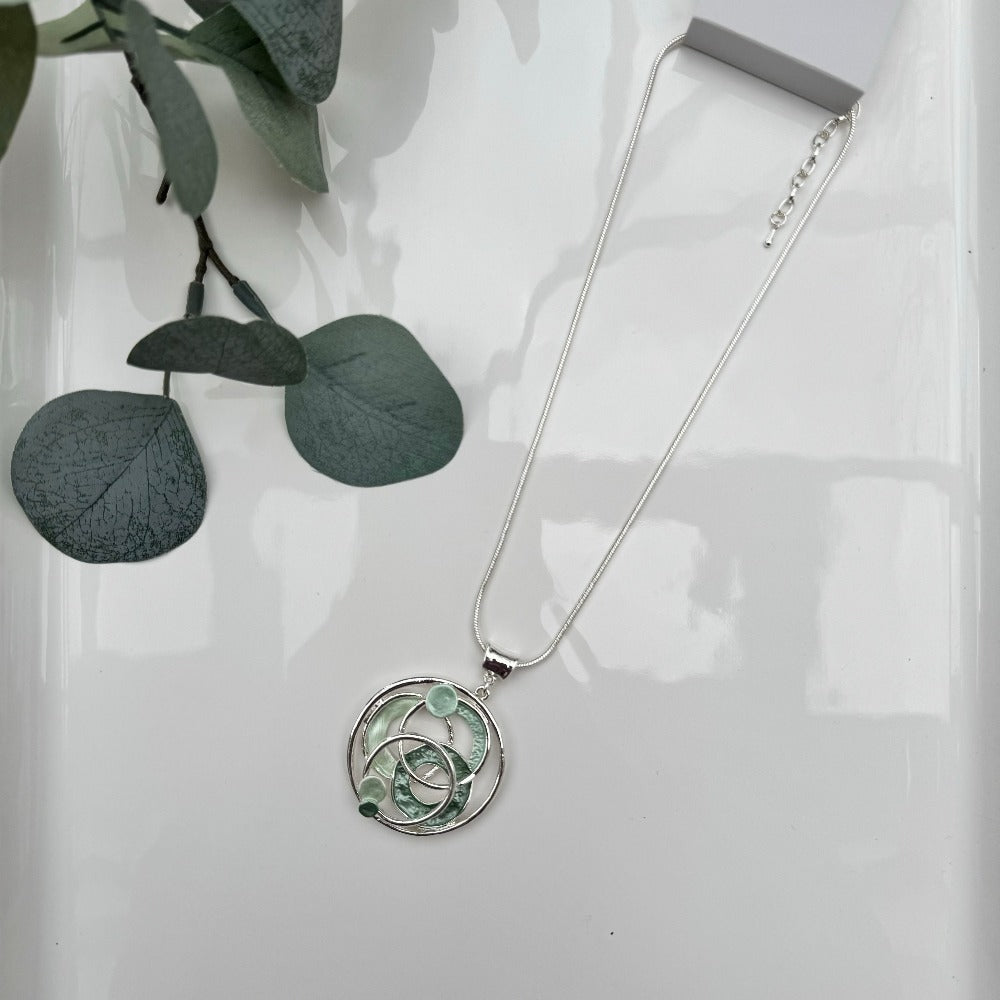 Silver and Mint Green Pendant Necklace Mint