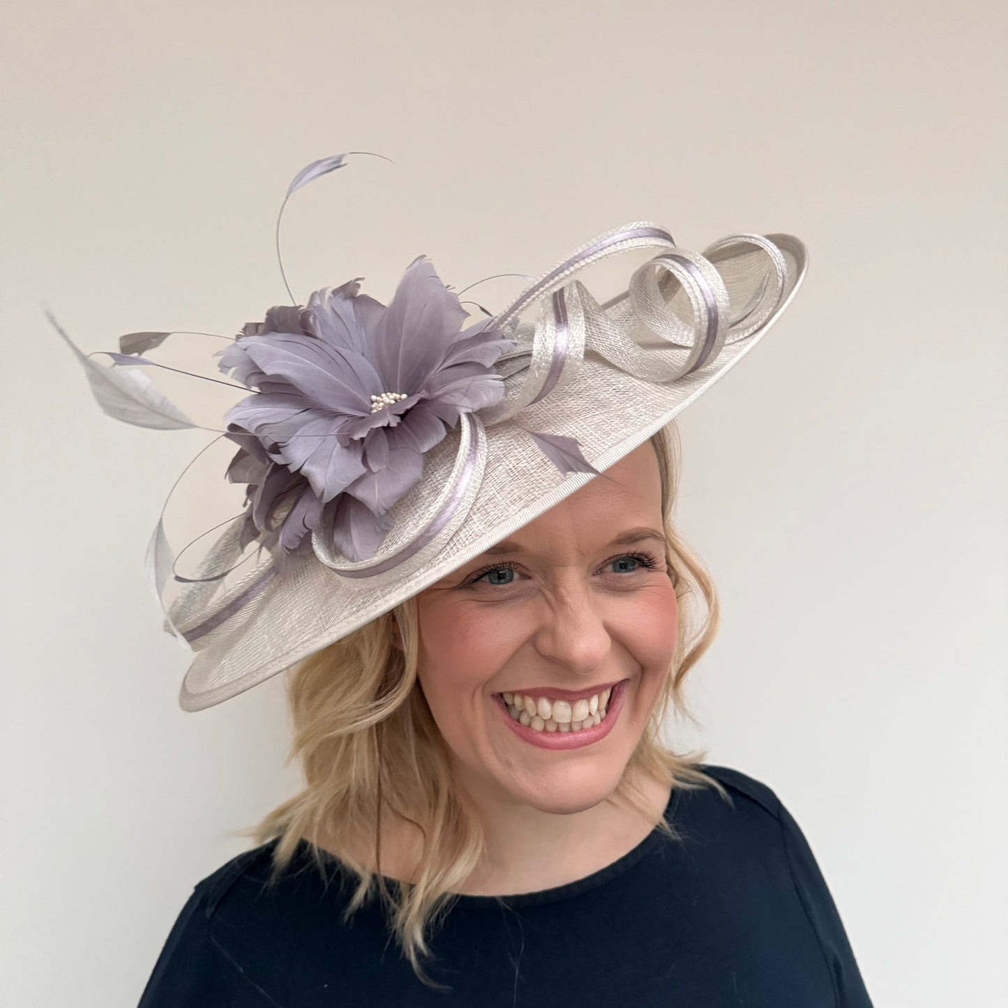 JBees 24/58 Hatinator with Twists and Feathers In Silver/Grey